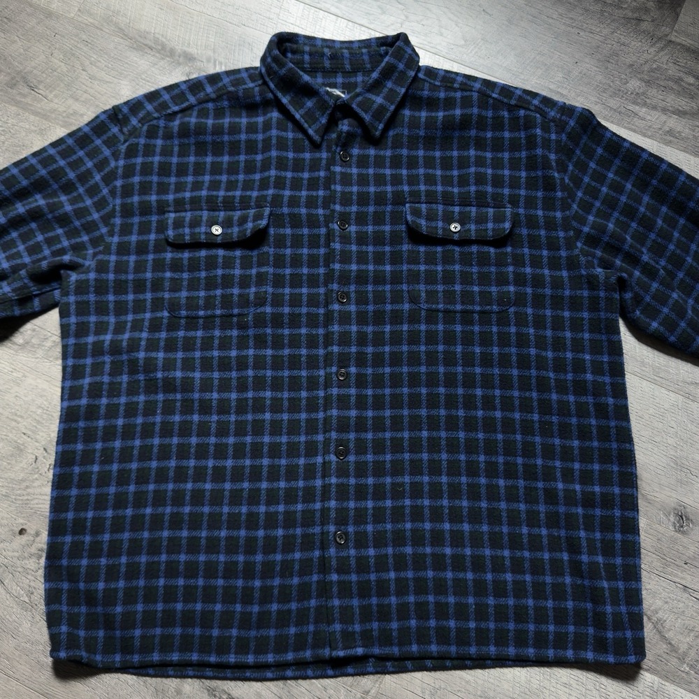 Vintage 90's Old Navy Men's Blue Plaid Italian Wool Blend Shirt Jacket Size 2XL - Picture 2 of 12